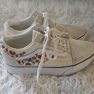 Vans Cream Floral Platform Sneakers